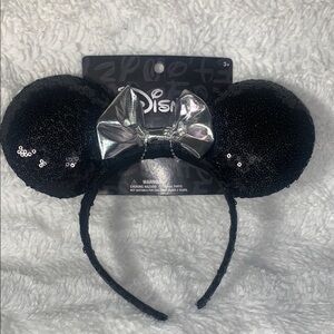 Disney Black Sequin Headband with Silver Bow